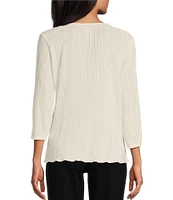 Allison Daley 3/4 Sleeve Keyhole Neck Pearl Chain Pleated Knit Top