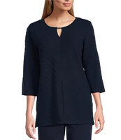 Allison Daley 3/4 Sleeve Keyhole Neck Spaced Ottoman Knit Top