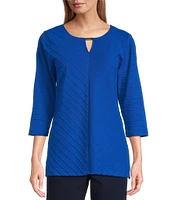 Allison Daley 3/4 Sleeve Keyhole Neck Spaced Ottoman Knit Top