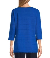 Allison Daley 3/4 Sleeve Keyhole Neck Spaced Ottoman Knit Top