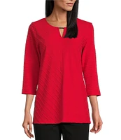 Allison Daley 3/4 Sleeve Keyhole Neck Spaced Ottoman Knit Top