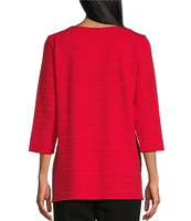 Allison Daley 3/4 Sleeve Keyhole Neck Spaced Ottoman Knit Top