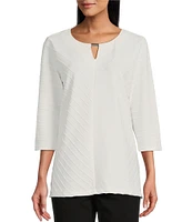 Allison Daley 3/4 Sleeve Keyhole Neck Spaced Ottoman Knit Top