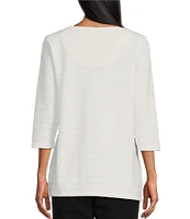 Allison Daley 3/4 Sleeve Keyhole Neck Spaced Ottoman Knit Top