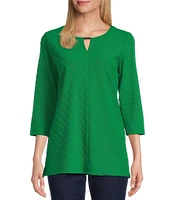 Allison Daley 3/4 Sleeve Keyhole Neck Spaced Ottoman Knit Top