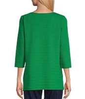 Allison Daley 3/4 Sleeve Keyhole Neck Spaced Ottoman Knit Top