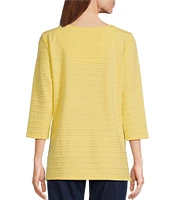 Allison Daley 3/4 Sleeve Keyhole Neck Spaced Ottoman Knit Top