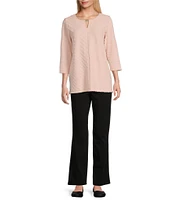 Allison Daley 3/4 Sleeve Keyhole Neck Spaced Ottoman Knit Top