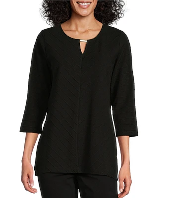 Allison Daley 3/4 Sleeve Keyhole Neck Spaced Ottoman Knit Top