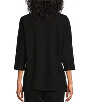 Allison Daley 3/4 Sleeve Keyhole Neck Spaced Ottoman Knit Top