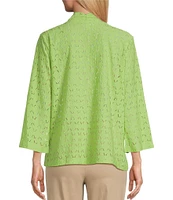 Allison Daley 3/4 Sleeve Open Front Crepe Eyelet Knit Cardigan