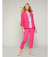 Allison Daley 3/4 Sleeve Open-Front Eyelet Knit Cardigan