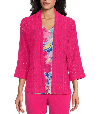 Allison Daley 3/4 Sleeve Open-Front Eyelet Knit Cardigan