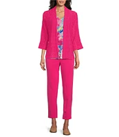 Allison Daley 3/4 Sleeve Open-Front Eyelet Knit Cardigan