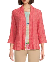 Allison Daley 3/4 Sleeve Open-Front Eyelet Knit Cardigan