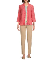 Allison Daley 3/4 Sleeve Open-Front Eyelet Knit Cardigan
