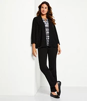 Allison Daley 3/4 Sleeve Open-Front Wave Knit Cardigan