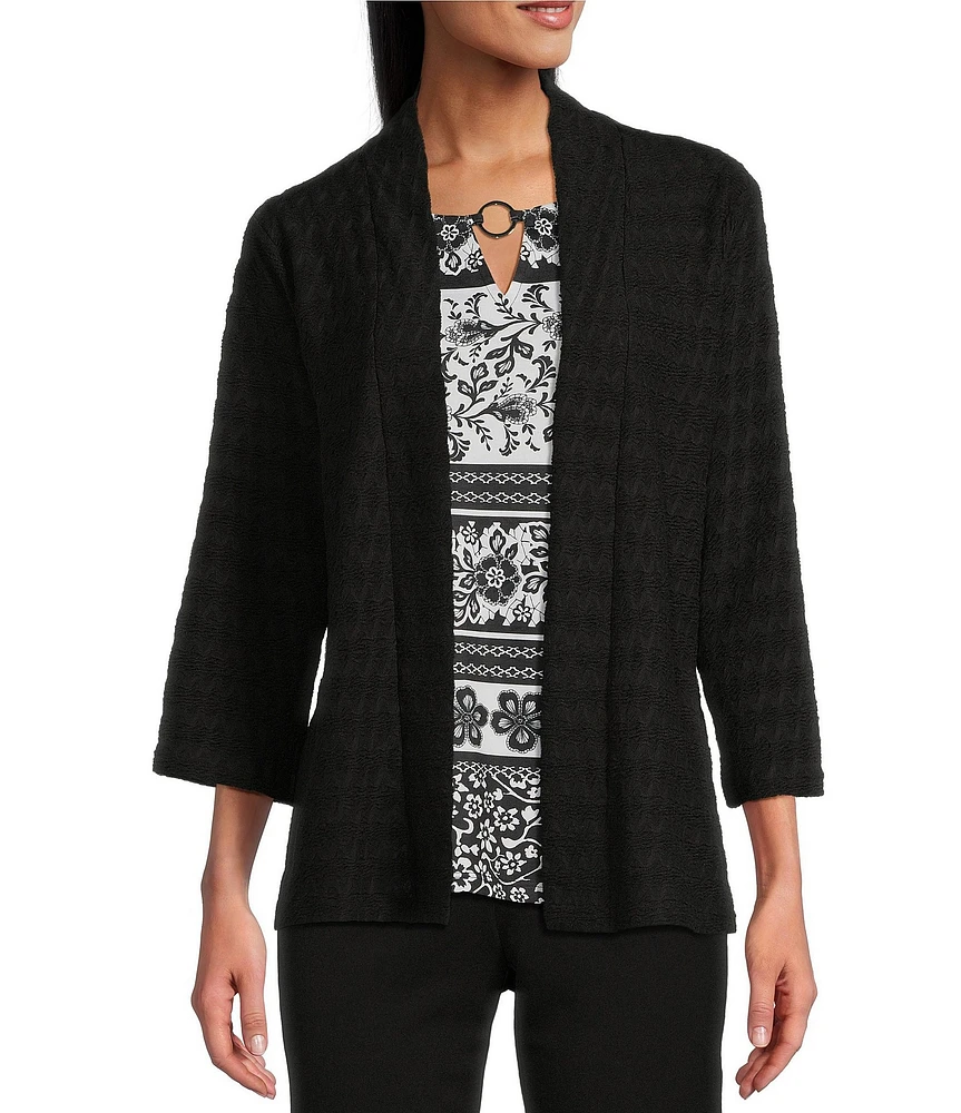 Allison Daley 3/4 Sleeve Open-Front Wave Knit Cardigan