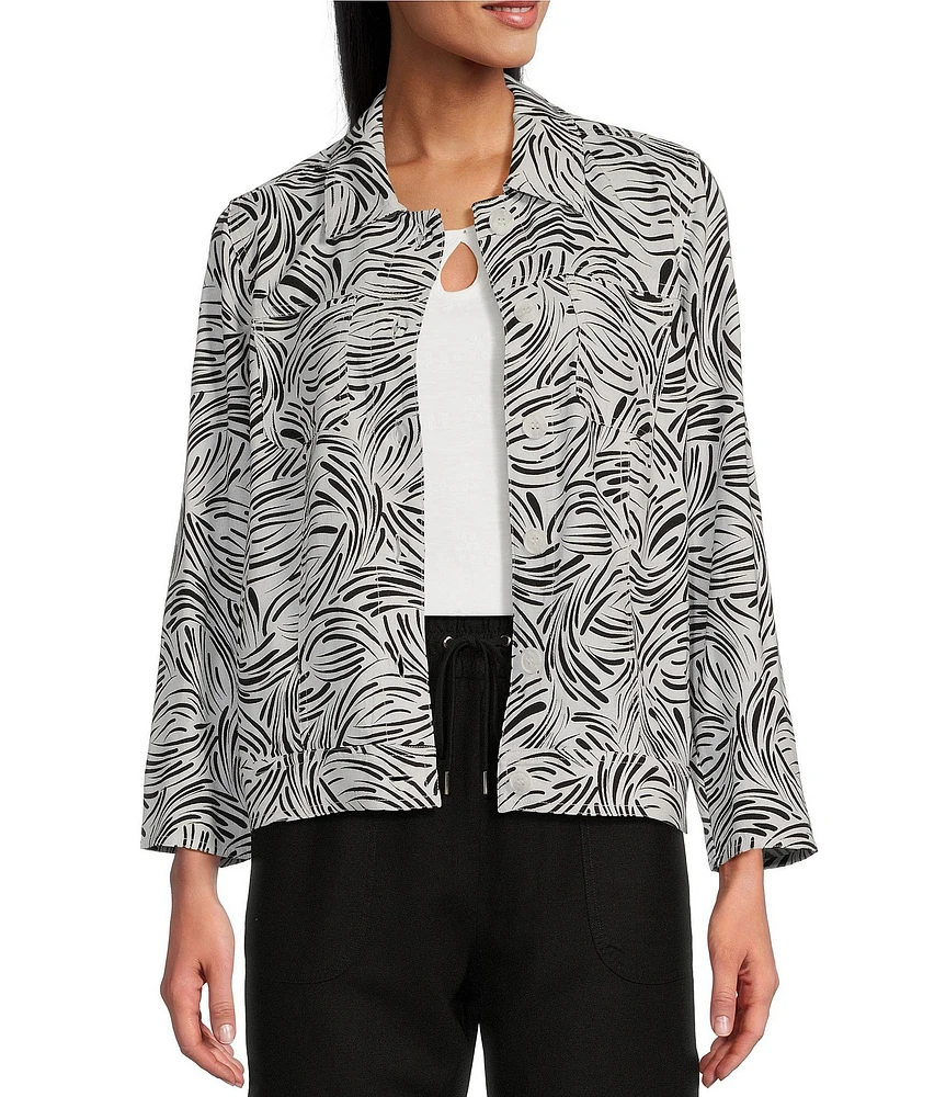 Allison Daley 3/4 Sleeve Point Collar Button Front Linen Blend Jacket