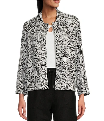 Allison Daley 3/4 Sleeve Point Collar Button Front Linen Blend Jacket