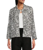 Allison Daley 3/4 Sleeve Point Collar Button Front Linen Blend Jacket