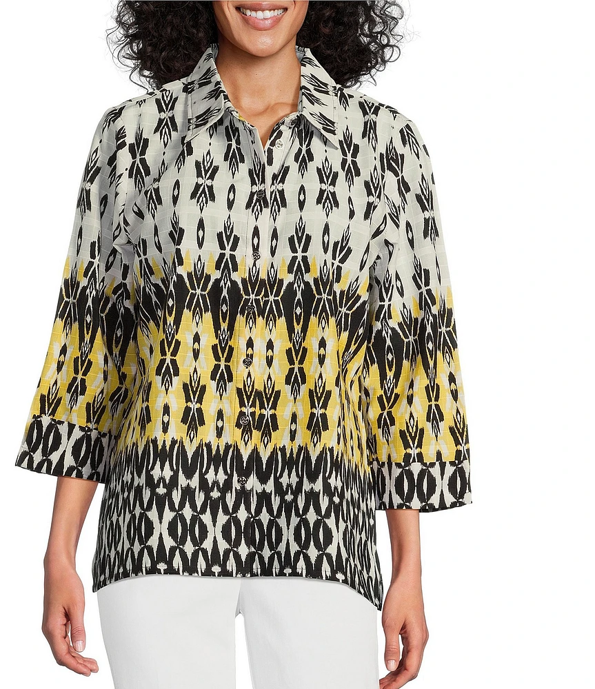 Allison Daley 3/4 Sleeve Point Collar Button Front Shirt