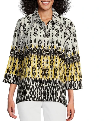 Allison Daley 3/4 Sleeve Point Collar Button Front Shirt