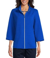 Allison Daley 3/4 Sleeve Stand Collar Zip Front Jacket