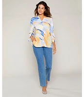 Allison Daley 3/4 Tie Sleeve Y-Neck Button Front Knit Top