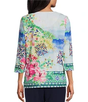 Allison Daley Amalfi Coast Print 3/4 Sleeve Crew Neck Knit Top