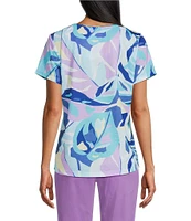 Allison Daley Amethyst Palm Short Sleeve Crew Neck Knit Top