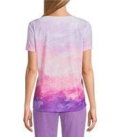 Allison Daley Amethyst Sunset Short Sleeve Crew Neck Knit Top