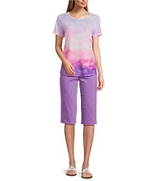 Allison Daley Amethyst Sunset Short Sleeve Crew Neck Knit Top