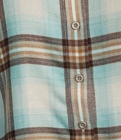 Allison Daley Aqua Mist Plaid Print 3/4 Roll Tab Sleeve Point Collar Button Front Shirt