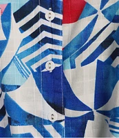 Allison Daley Beach Umbrella Print 3/4 Tie Sleeve Y-Neck Tie Hem Blouse