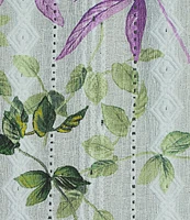 Allison Daley Botanical Song Print 3/4 Sleeve Keyhole Neck Tie Hem Eyelet Jacquard Knit Top