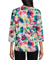 Allison Daley Brush Stroke Print 3/4 Sleeve Crew Neck Knit Top