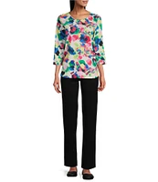 Allison Daley Brush Stroke Print 3/4 Sleeve Crew Neck Knit Top