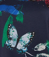 Allison Daley Butterfly Print 3/4 Sleeve Crew Neck Knit Top