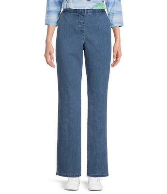 Allison Daley Chambray Straight Leg Stretch Denim Elastic Waist Pull-On Jeans