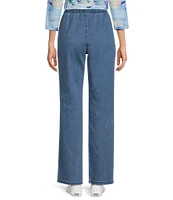 Allison Daley Chambray Straight Leg Stretch Denim Elastic Waist Pull-On Jeans