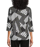 Allison Daley Dot Patches Print 3/4 Sleeve Keyhole Neck Knit Top
