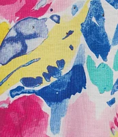 Allison Daley Embellished Floral Print Short Tulip Sleeve V-Neck Knit Top