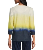 Allison Daley Embellished Ombre Print 3/4 Sleeve Crew Neck Knit Top