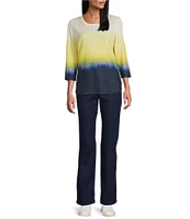 Allison Daley Embellished Ombre Print 3/4 Sleeve Crew Neck Knit Top