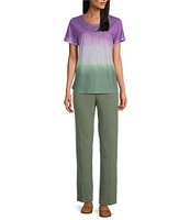 Allison Daley Embellished Ombre Print Short Sleeve Crew Neck Knit Top