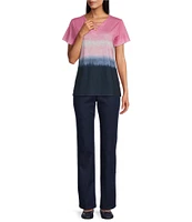 Allison Daley Embellished Ombre Print Short Sleeve Keyhole Neck Knit Top