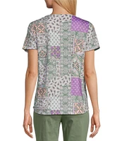 Allison Daley Embellished Paisley Patch Print Short Sleeve Keyhole Neck Knit Top