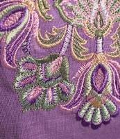 Allison Daley Embroidered Cap Sleeve Keyhole Neck Tie Front Knit Top