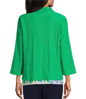 Allison Daley Floral Eyelet Knit 3/4 Sleeve Open Front Cardigan